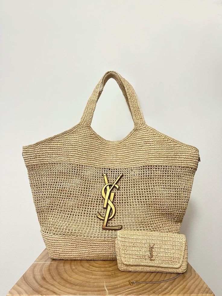 Saint Laurent YSL Raffia Icare Tote Bag product image 4, provided for visual reference and product detail review