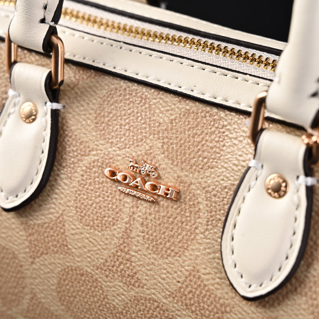 Coach Rowan Satchel – Signature Canvas Top Handle Bag with Crossbody Strap (Khaki/Chalk) product image 5, provided for