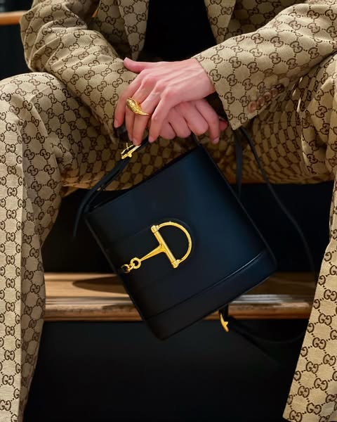 Gucci Small Horsebit Embellished Leather Bucket Bag - Black product image 15, provided for visual reference and product