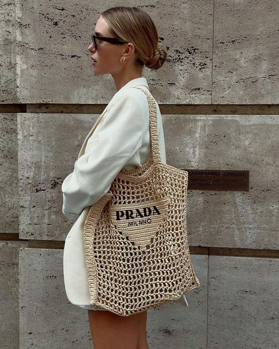 Prada Women Natural Crochet Tote Bag-Khaki product image 6, provided for visual reference and product detail review