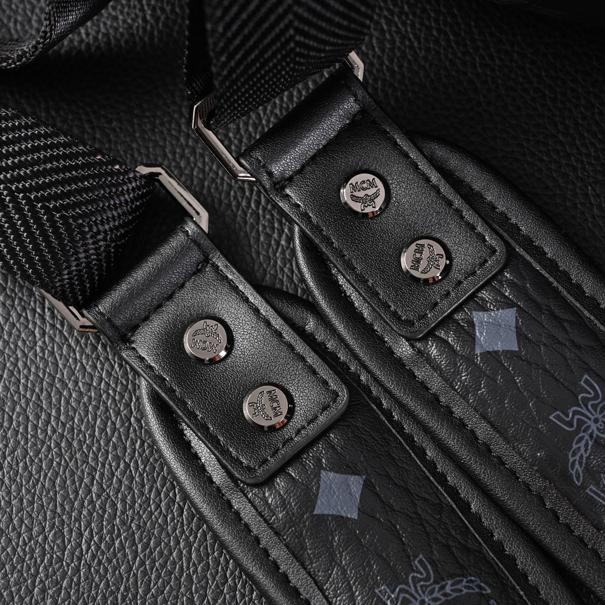 Mcm Stark Visetos Medium Backpack – Black Monogram with Studded Detailing - Black Monogram Print product image 11, provided