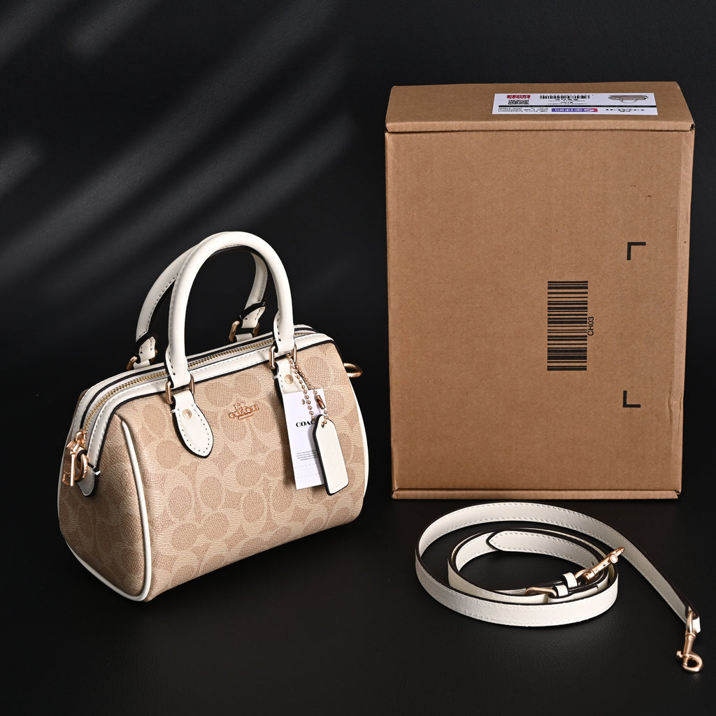 Coach Rowan Satchel – Signature Canvas Top Handle Bag with Crossbody Strap (Khaki/Chalk) product image 1, provided for