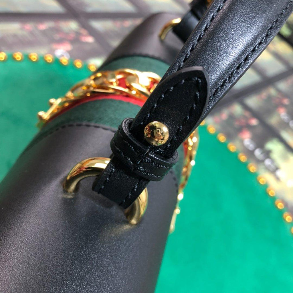 Gucci GG Sylvie Leather Medium Top Handle Bag - Black product image 6, provided for visual reference and product detail