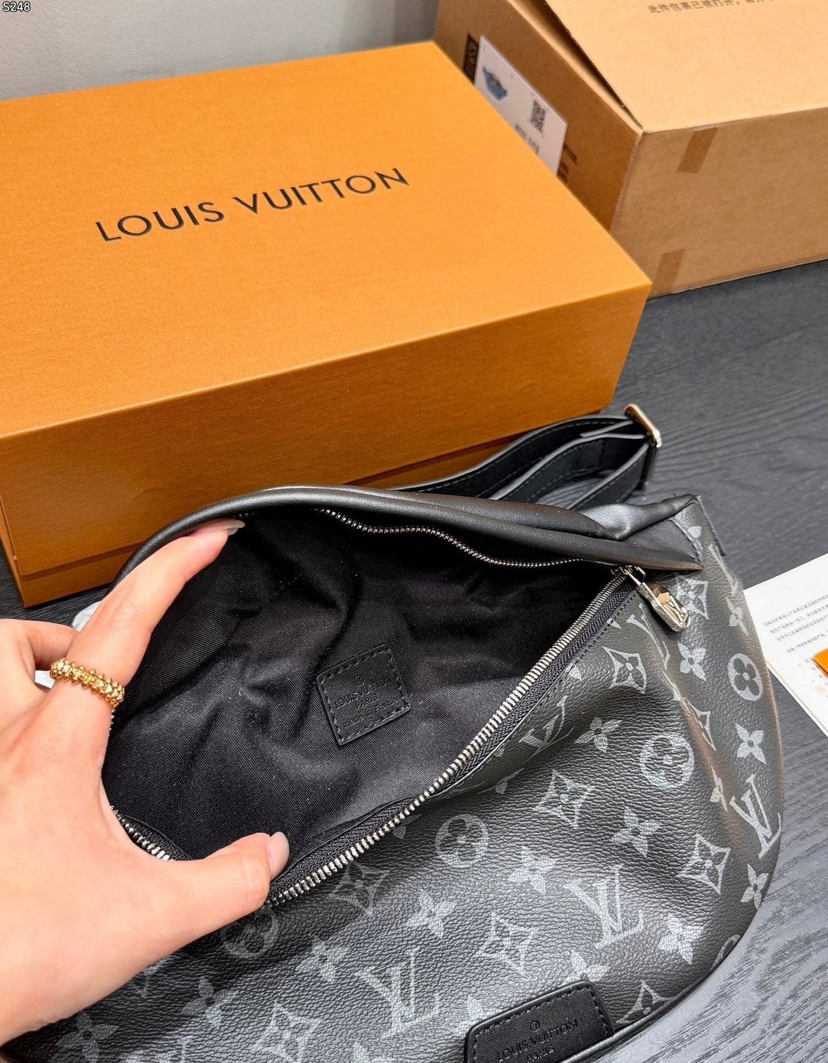 LV Bumbag Monogram Eclipse Canvas Crossbody Bag with Black Leather Trim product image 4, provided for visual reference and