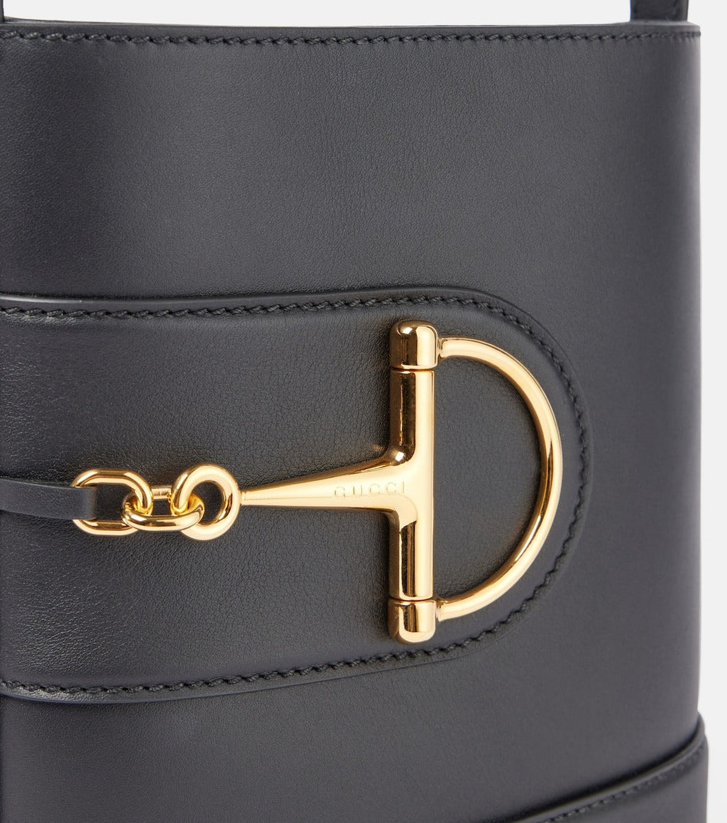 Gucci Small Horsebit Embellished Leather Bucket Bag - Black product image 4, provided for visual reference and product