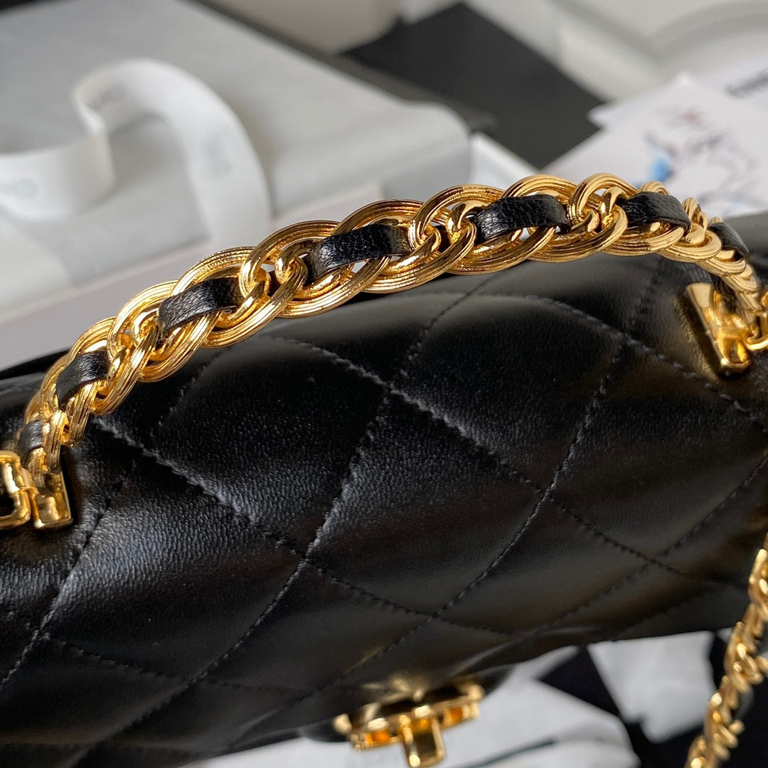 Chanel Flap Bag Gold Top Handle Black product image 3, provided for visual reference and product detail review