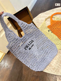 Prada Raffia Tote Bag-Blue product image 1, provided for visual reference and product detail review