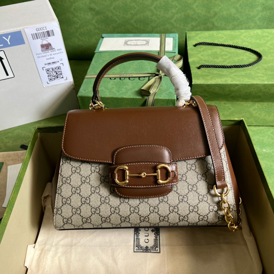 Gucci Horsebit 1955 Medium Ophidia and Brown Leather Handbag product image 8, provided for visual reference and product