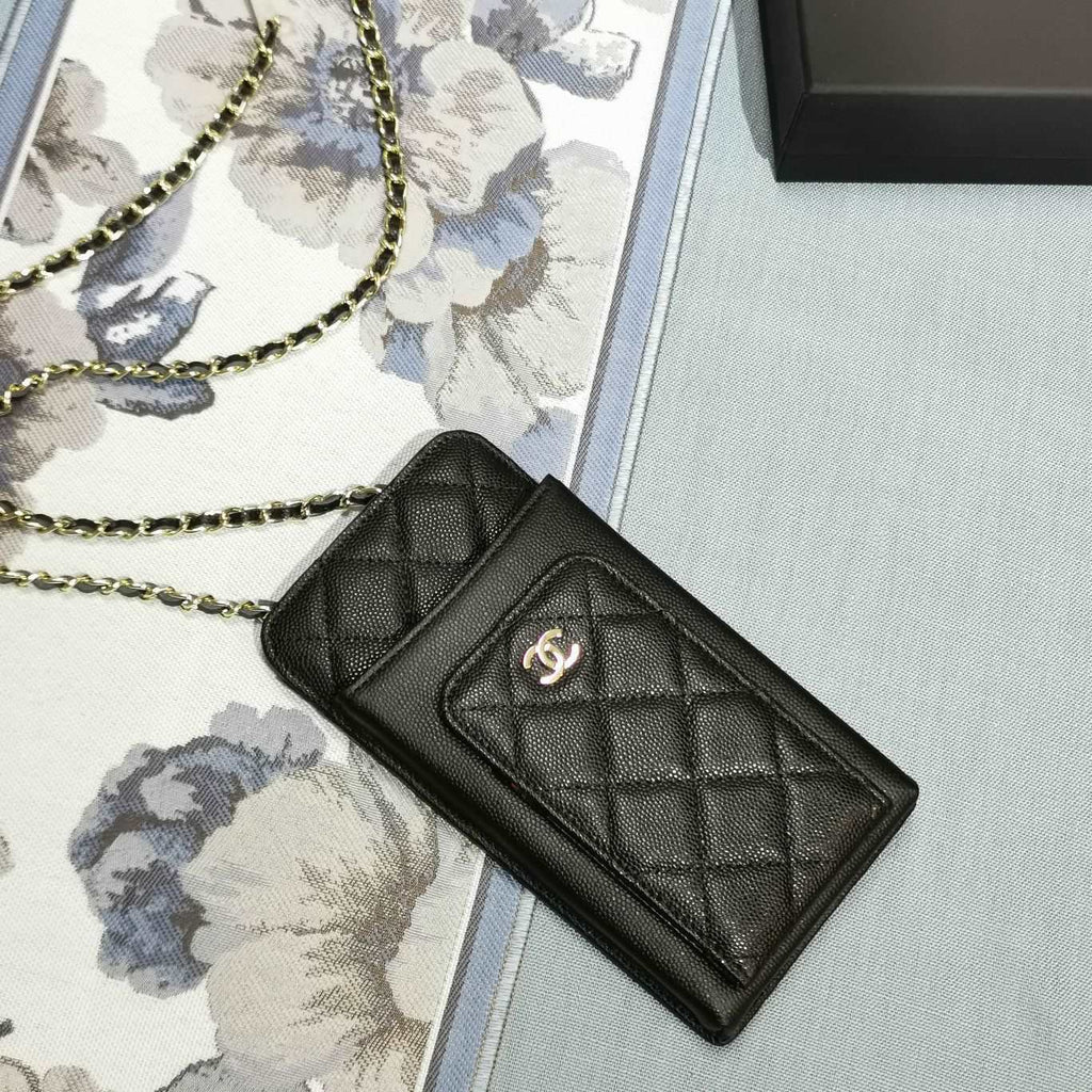 Chanel Quilted CC Phone Holder Wallet - Metallic Ivory product image 1, provided for visual reference and product detail