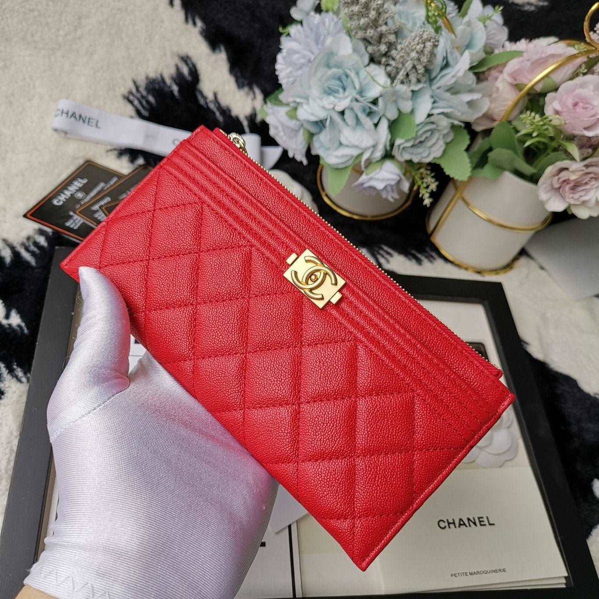 Chanel Caviar Quilted Zip Boy Pouch - Red product image 5, provided for visual reference and product detail review