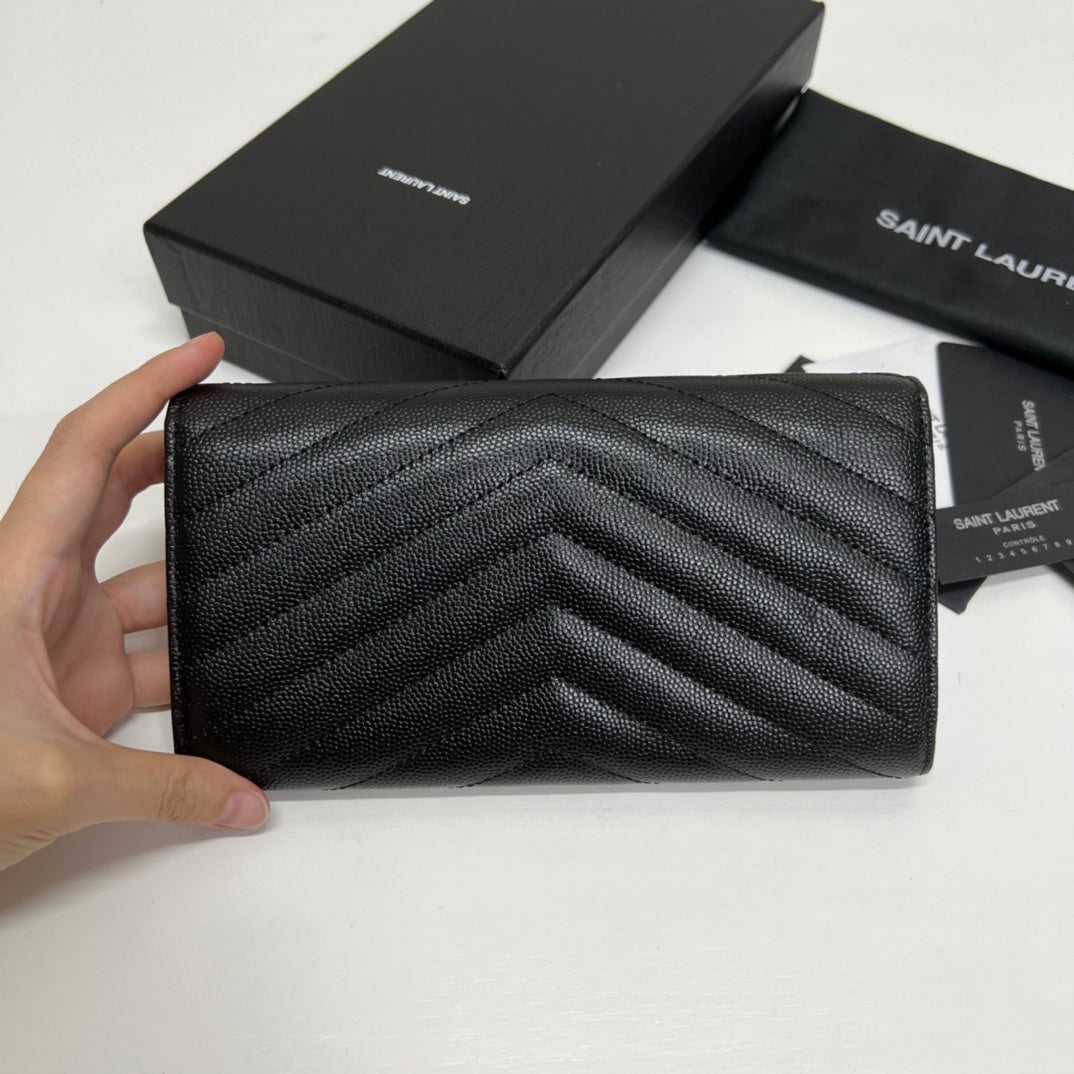 YSL Long Wallet Black Leather Black Tone 10767 19cm product image 2, provided for visual reference and product detail review
