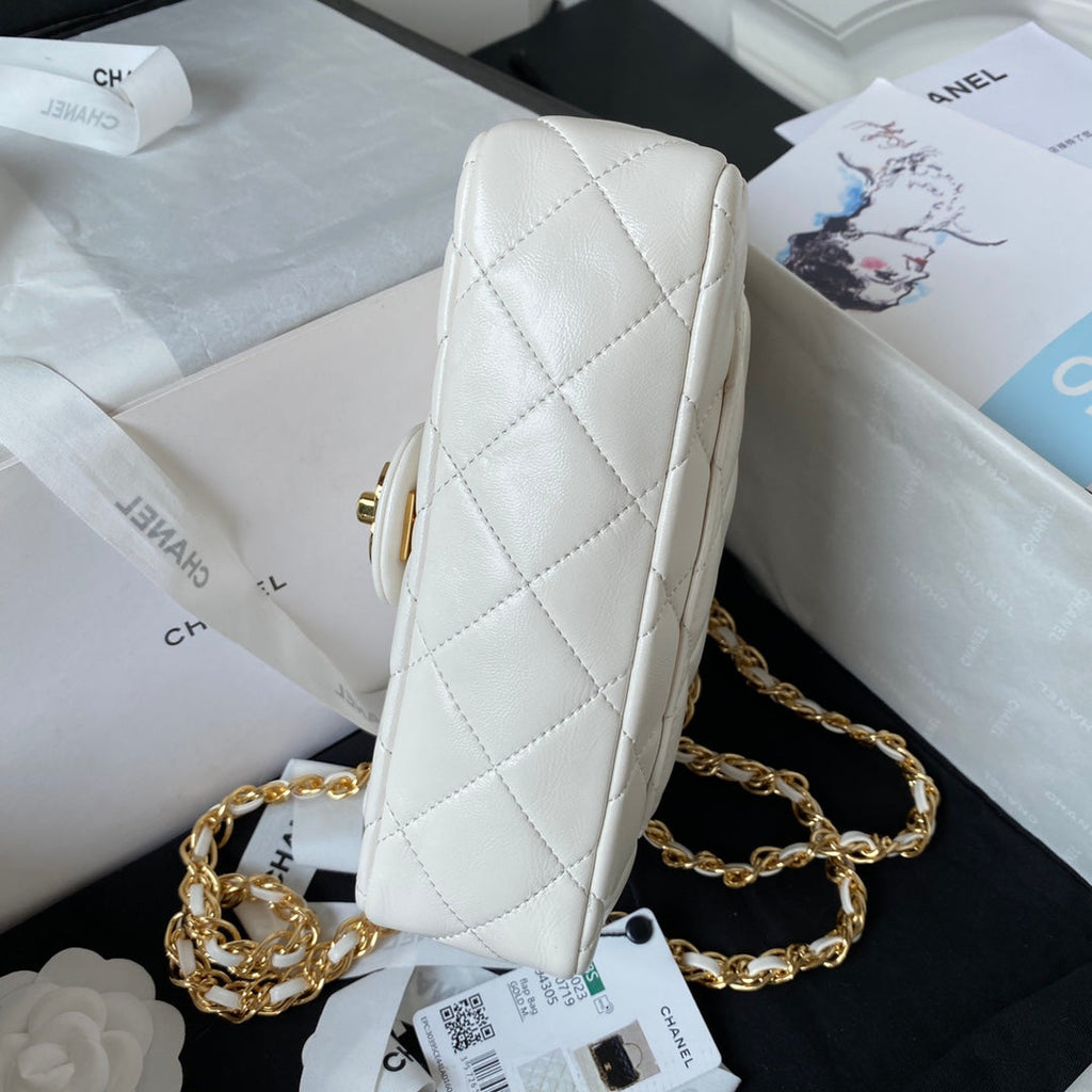 Chanel Flap Bag Gold Top Handle White product image 3, provided for visual reference and product detail review
