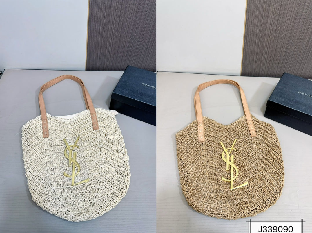 YSL Saint Laurent Vacation Casual Raffia Woven Tote Bag product image 2, provided for visual reference and product detail