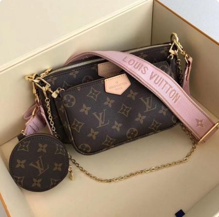 LV Multi Pochette Accessoires Monogram Canvas Crossbody Shoulder Bag with Pink Strap and Two Pouches product image 3,