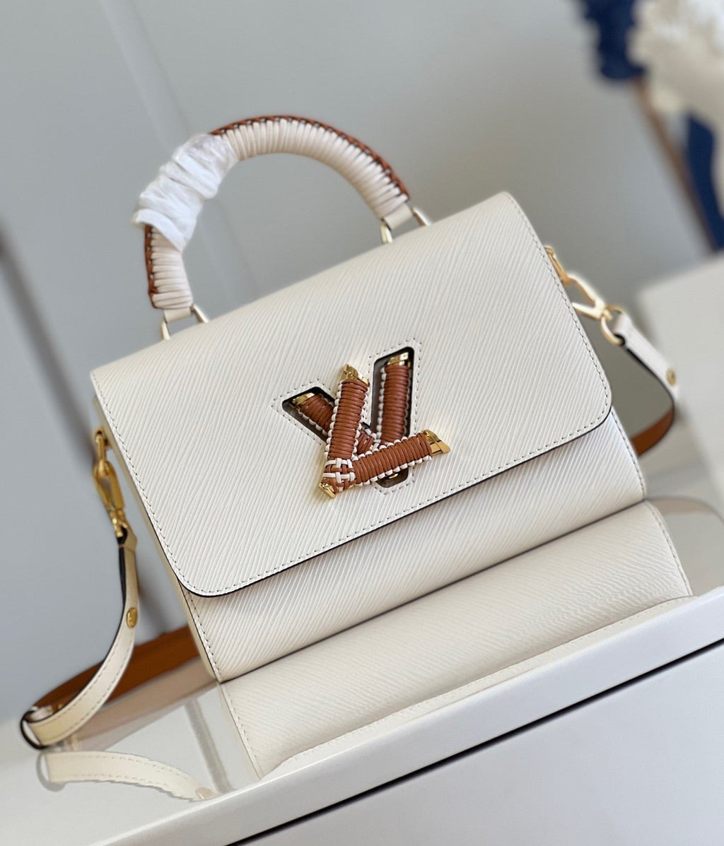 LV Twist MM Epi Leather Handle Crossbody Bag with LV Twist Lock White Quartz product image 1, provided for visual reference