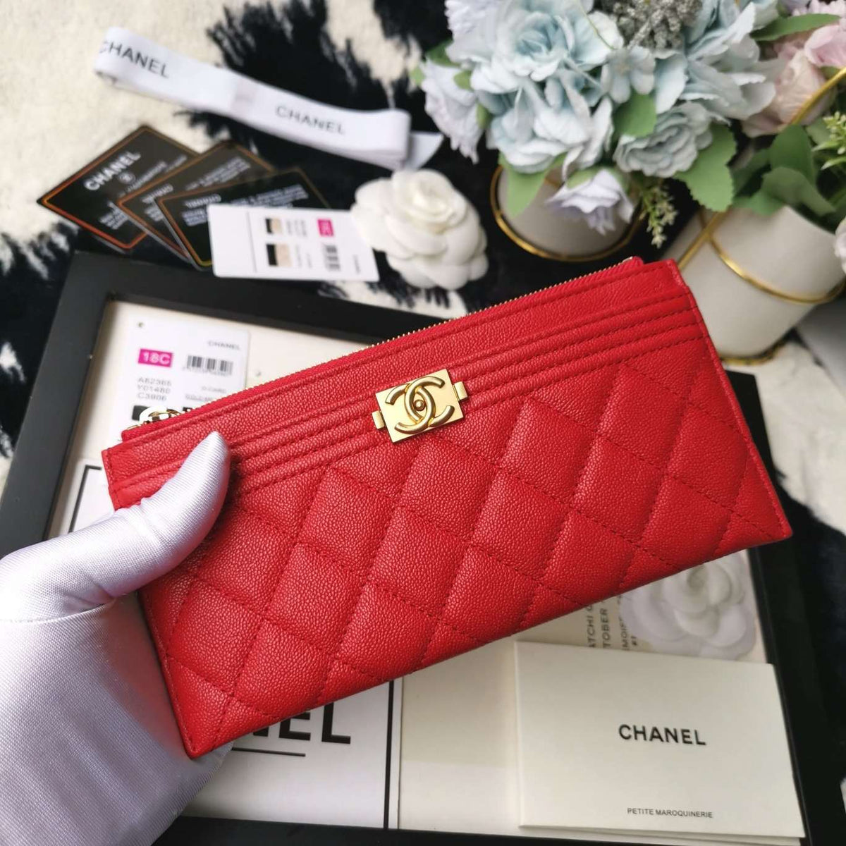 Chanel Caviar Quilted Zip Boy Pouch - Red product image 4, provided for visual reference and product detail review