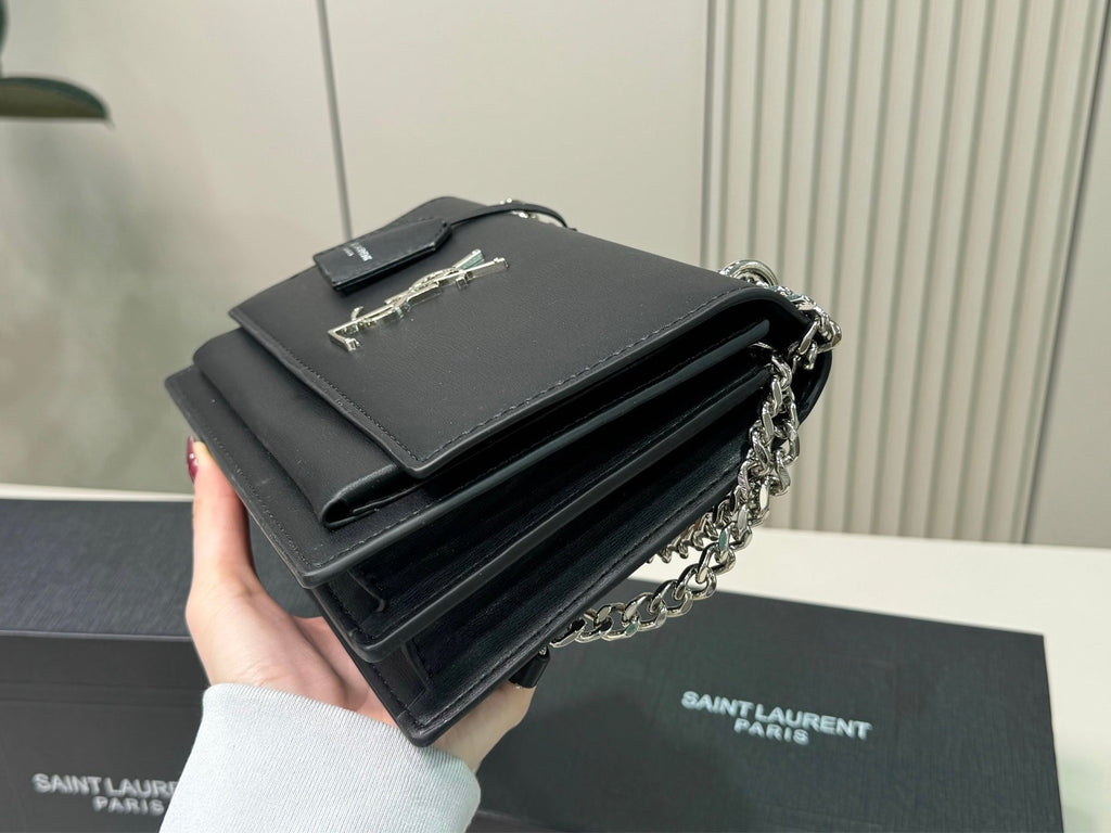 Saint Laurent Sunset Medium Monogram YSL Crossbody Bag - Black product image 3, provided for visual reference and product