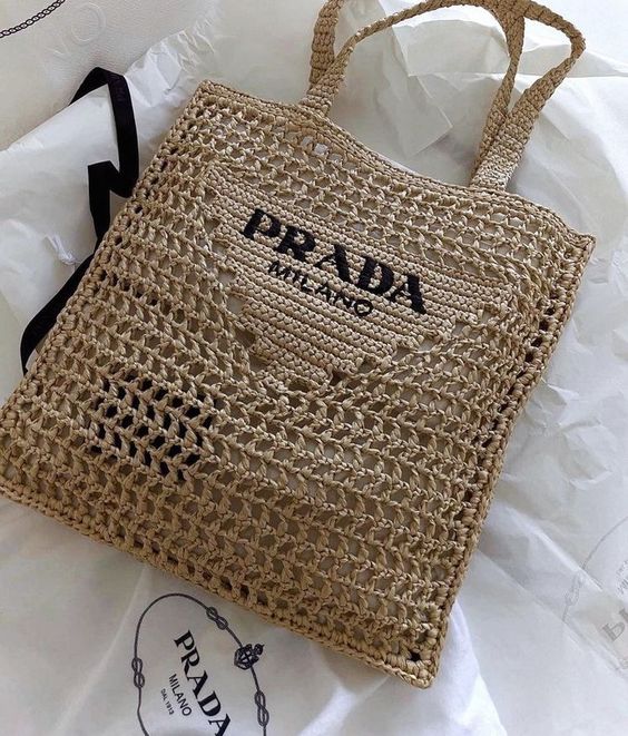 Prada Women Natural Crochet Tote Bag-Khaki product image 2, provided for visual reference and product detail review