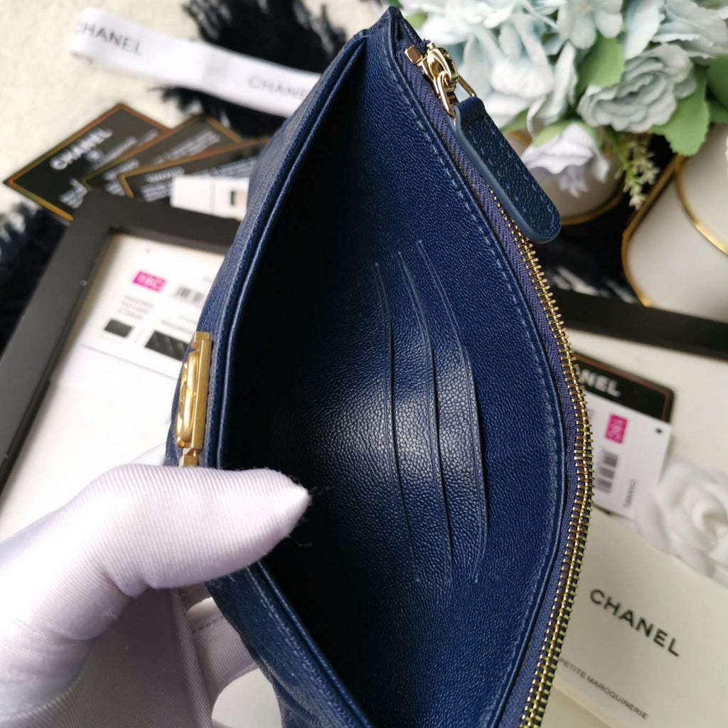 Chanel Caviar Quilted Classic Zip Boy Pouch - Navy product image 7, provided for visual reference and product detail review
