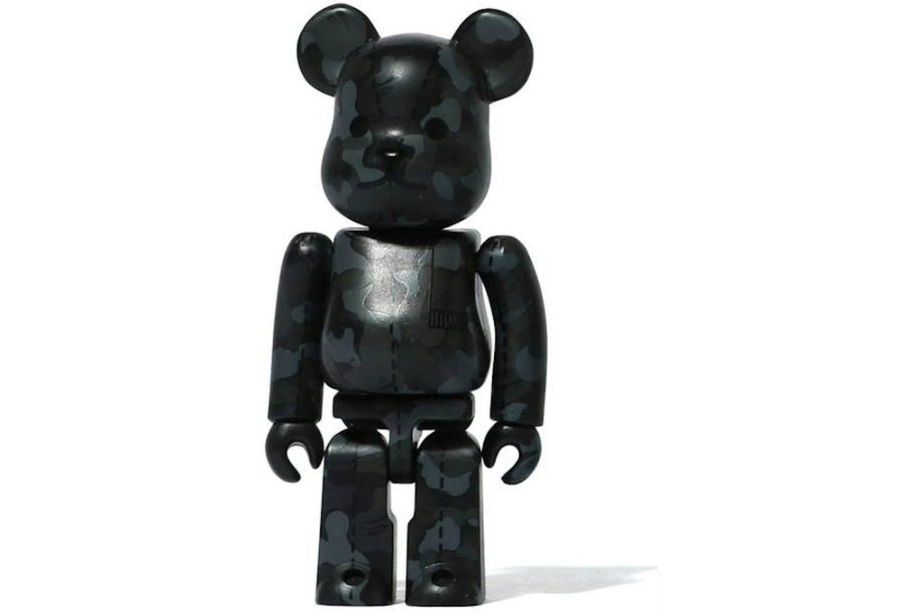 Bearbrick BAPE 28th Anniversary Camo #1 Figure - 100%, Black/Grey product image 1, provided for visual reference and product