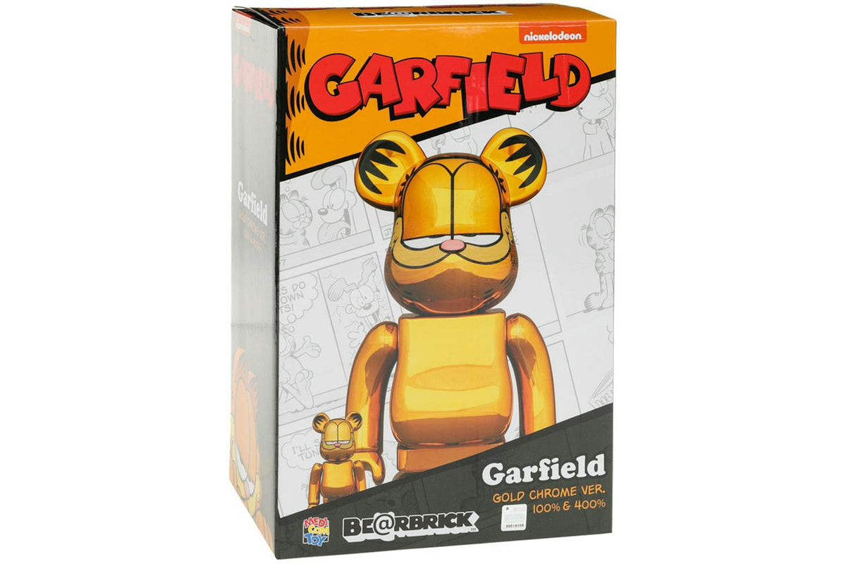 Bearbrick Garfield Gold Chrome Figure Set - 100% & 400% product image 4, provided for visual reference and product detail