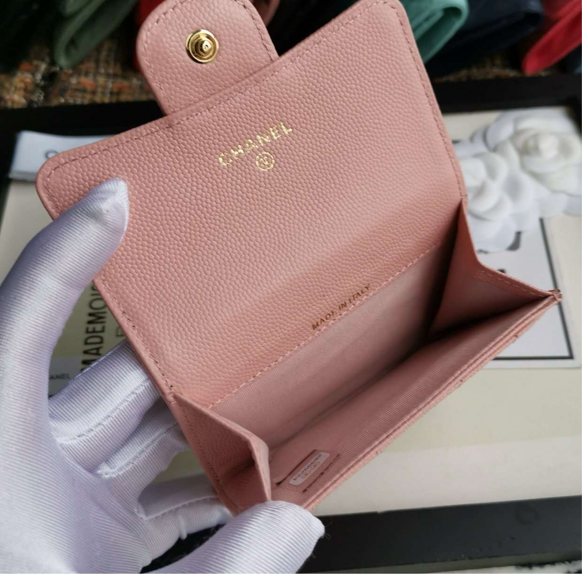 Chanel Caviar Chevron Quilted Compact Flap Wallet Pink - Matte Pink product image 6, provided for visual reference and