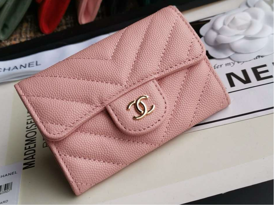Chanel Caviar Chevron Quilted Compact Flap Wallet Pink - Matte Pink product image 3, provided for visual reference and