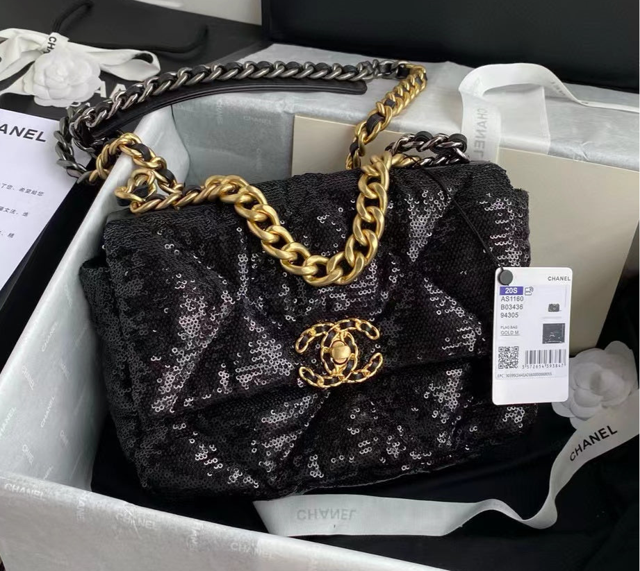 Chanel Sequin 19 Flap Bag Black product image 3, provided for visual reference and product detail review