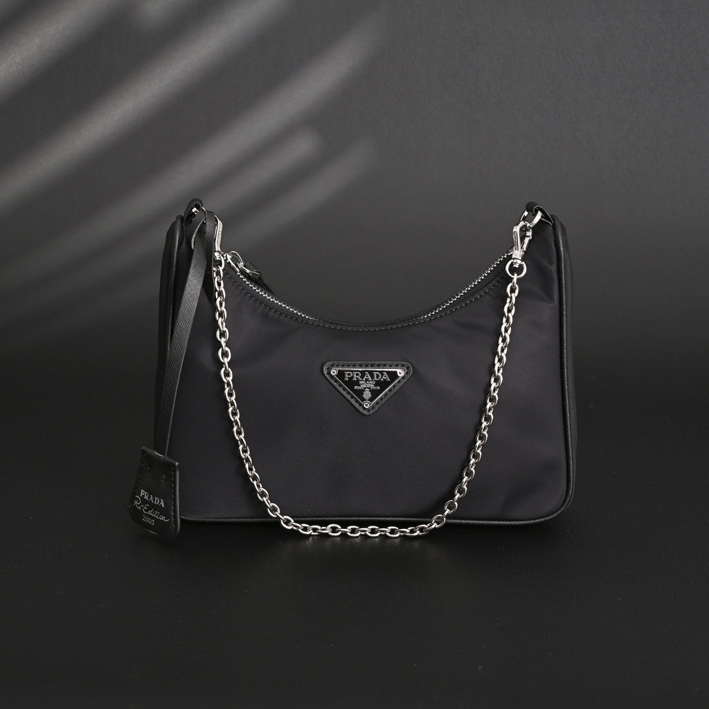 Prada Re-Edition 2005 Nylon Shoulder Bag – Black - Black with Silver-Tone Hardware product image 1, provided for visual