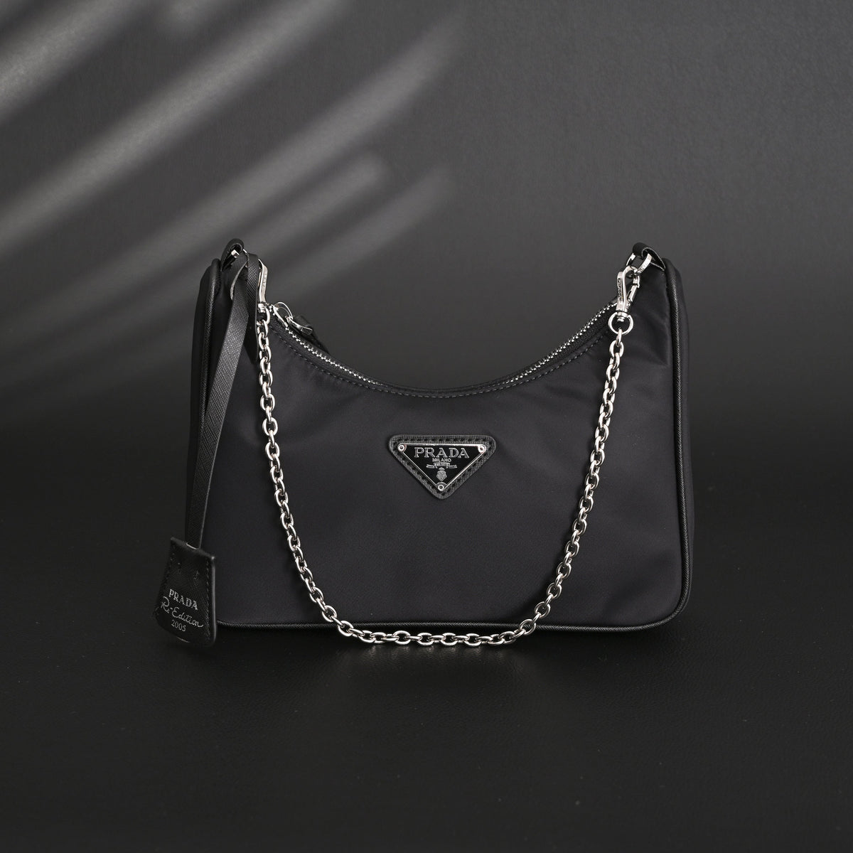 Prada Re-Edition 2005 Nylon Shoulder Bag – Black - Black with Silver-Tone Hardware product image 1, provided for visual