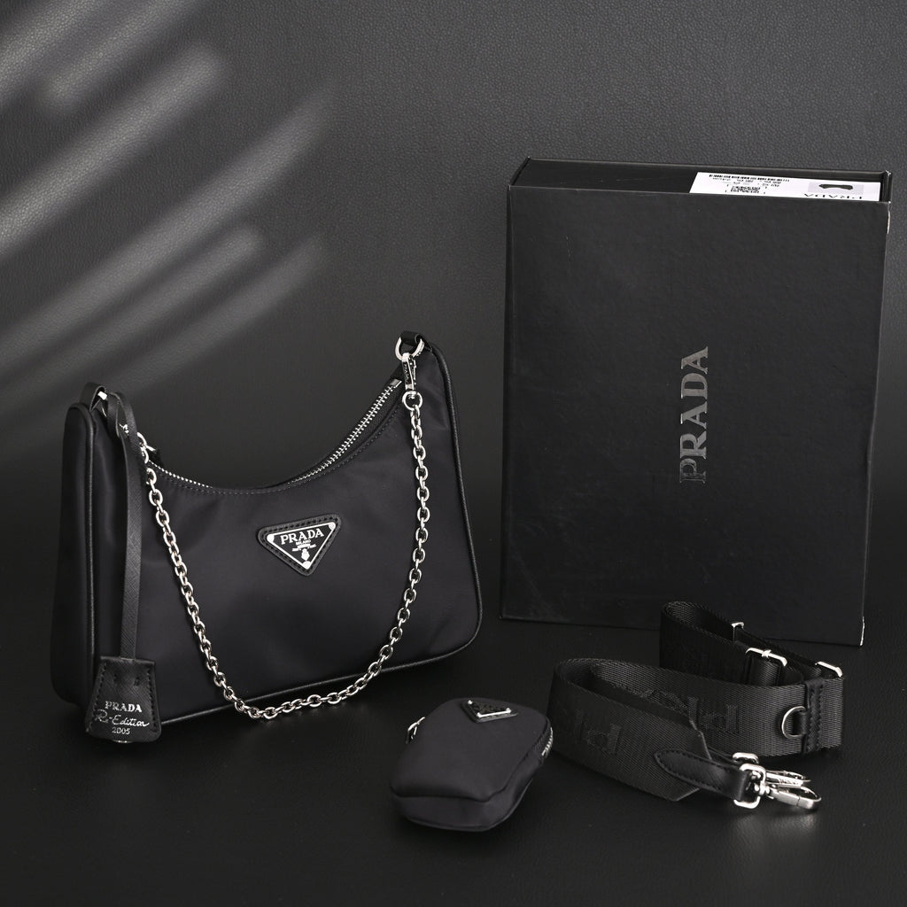 Prada Re-Edition 2005 Nylon Shoulder Bag – Black - Black with Silver-Tone Hardware product image 20, provided for visual