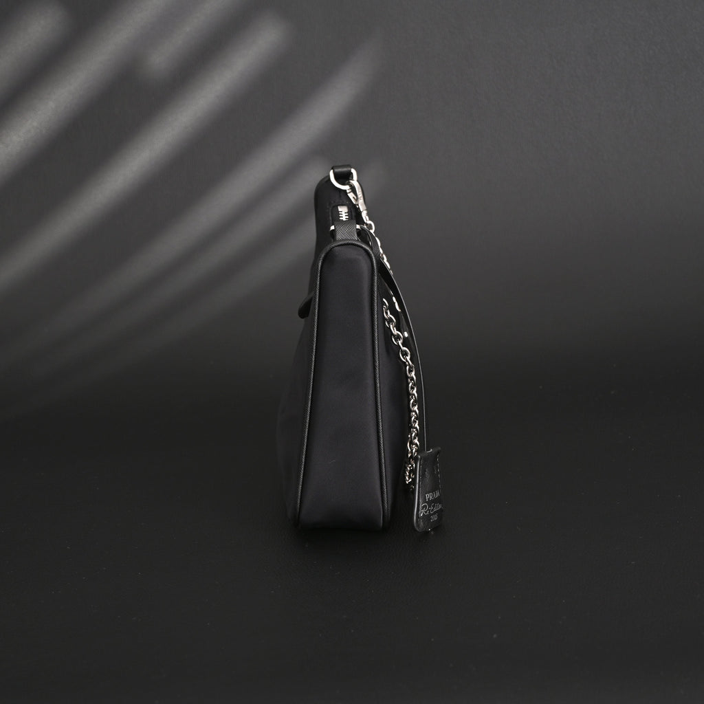 Prada Re-Edition 2005 Nylon Shoulder Bag – Black - Black with Silver-Tone Hardware product image 9, provided for visual