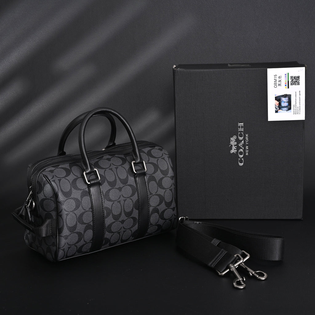 Coach Signature Duffel Bag – Black Monogram Canvas with Leather Trim product image 1, provided for visual reference and