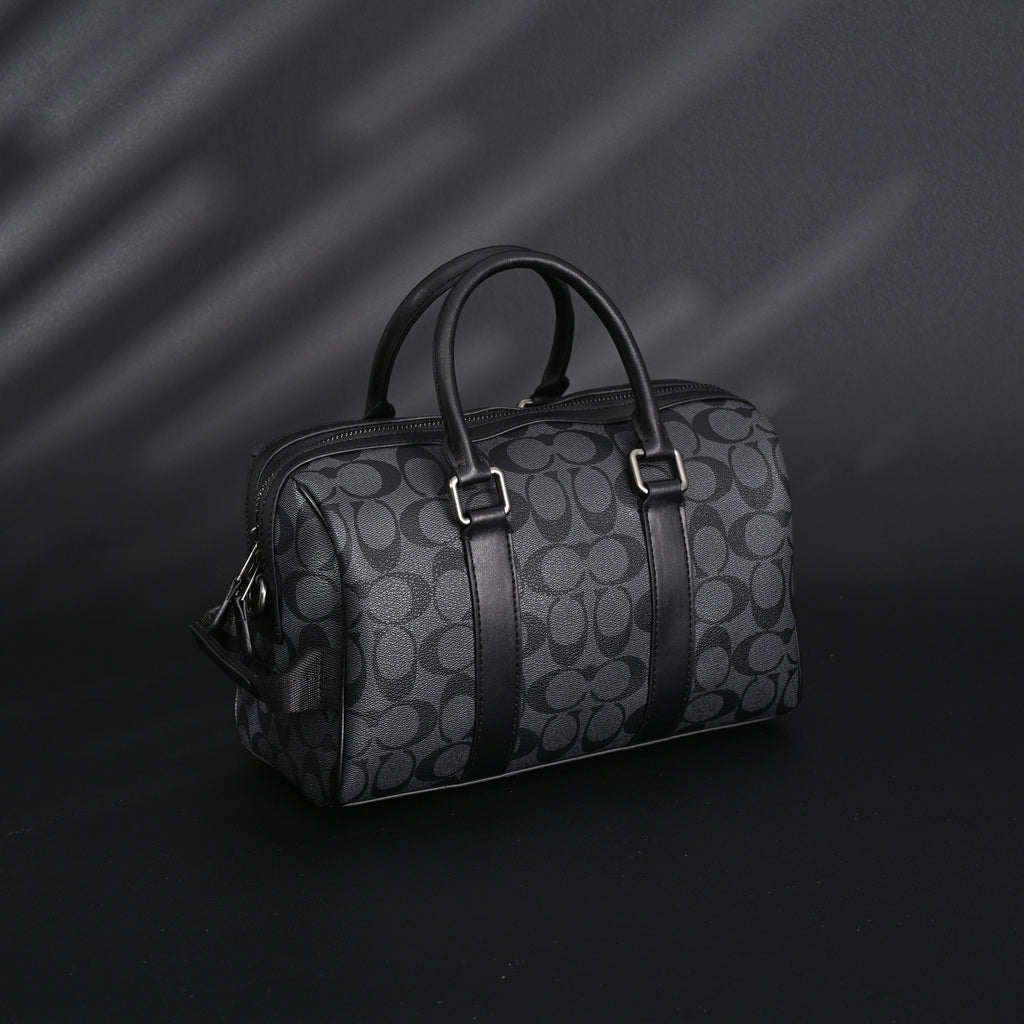 Coach Signature Duffel Bag – Black Monogram Canvas with Leather Trim product image 4, provided for visual reference and