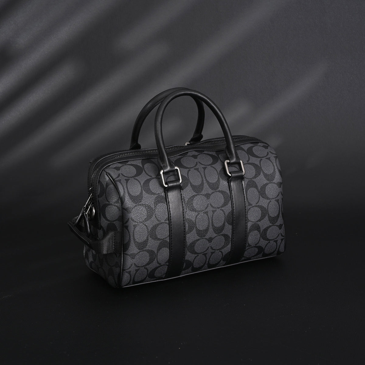 Coach Signature Duffel Bag – Black Monogram Canvas with Leather Trim product image 4, provided for visual reference and