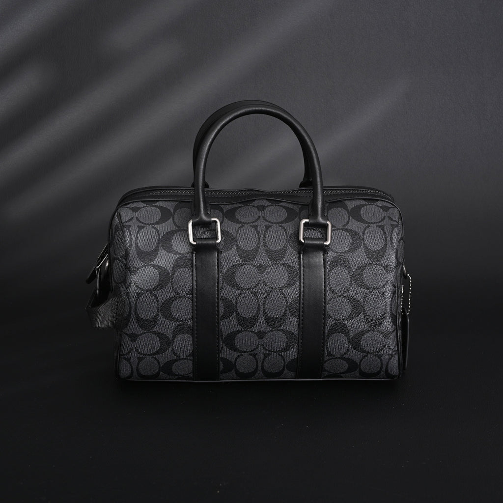 Coach Signature Duffel Bag – Black Monogram Canvas with Leather Trim product image 5, provided for visual reference and