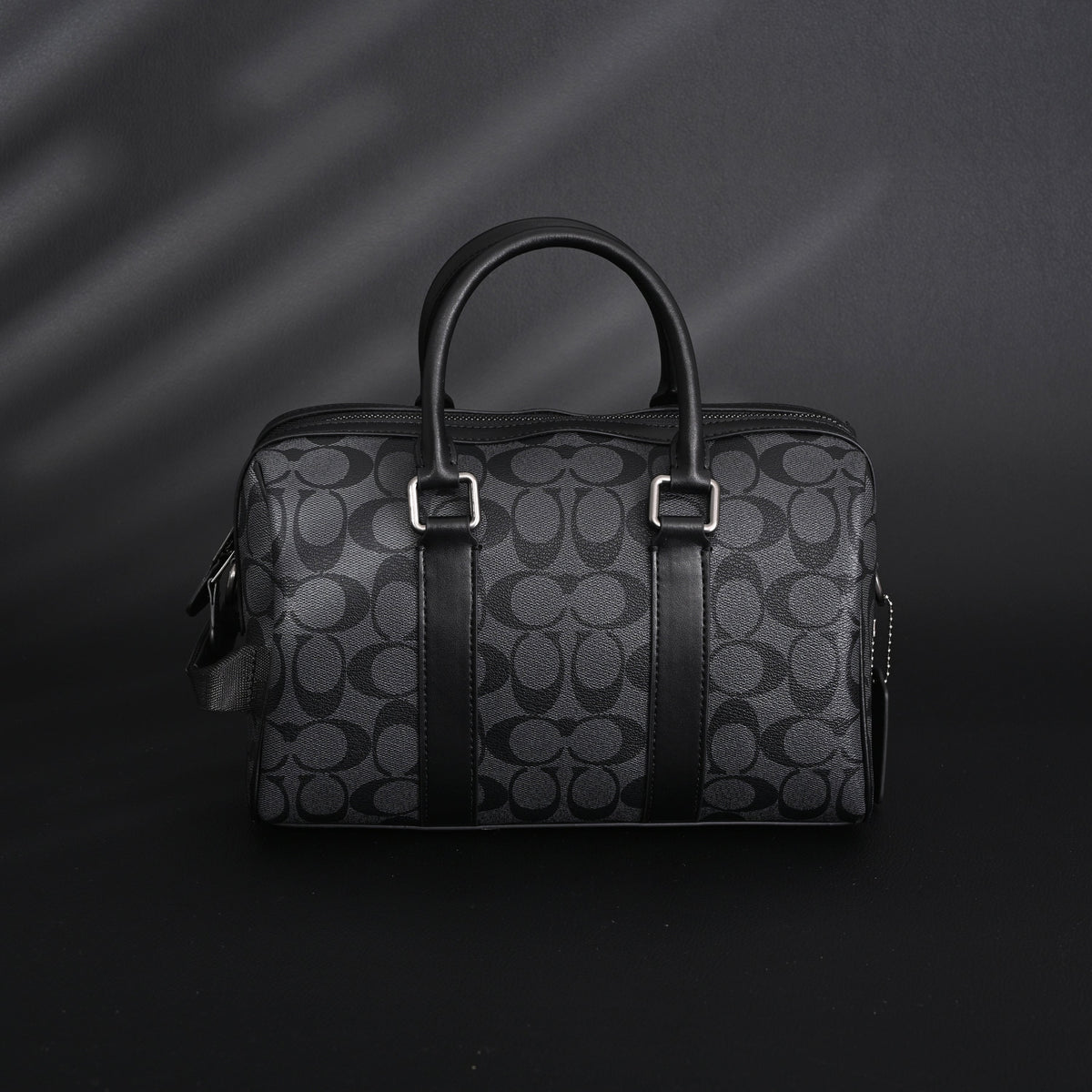 Coach Signature Duffel Bag – Black Monogram Canvas with Leather Trim product image 5, provided for visual reference and