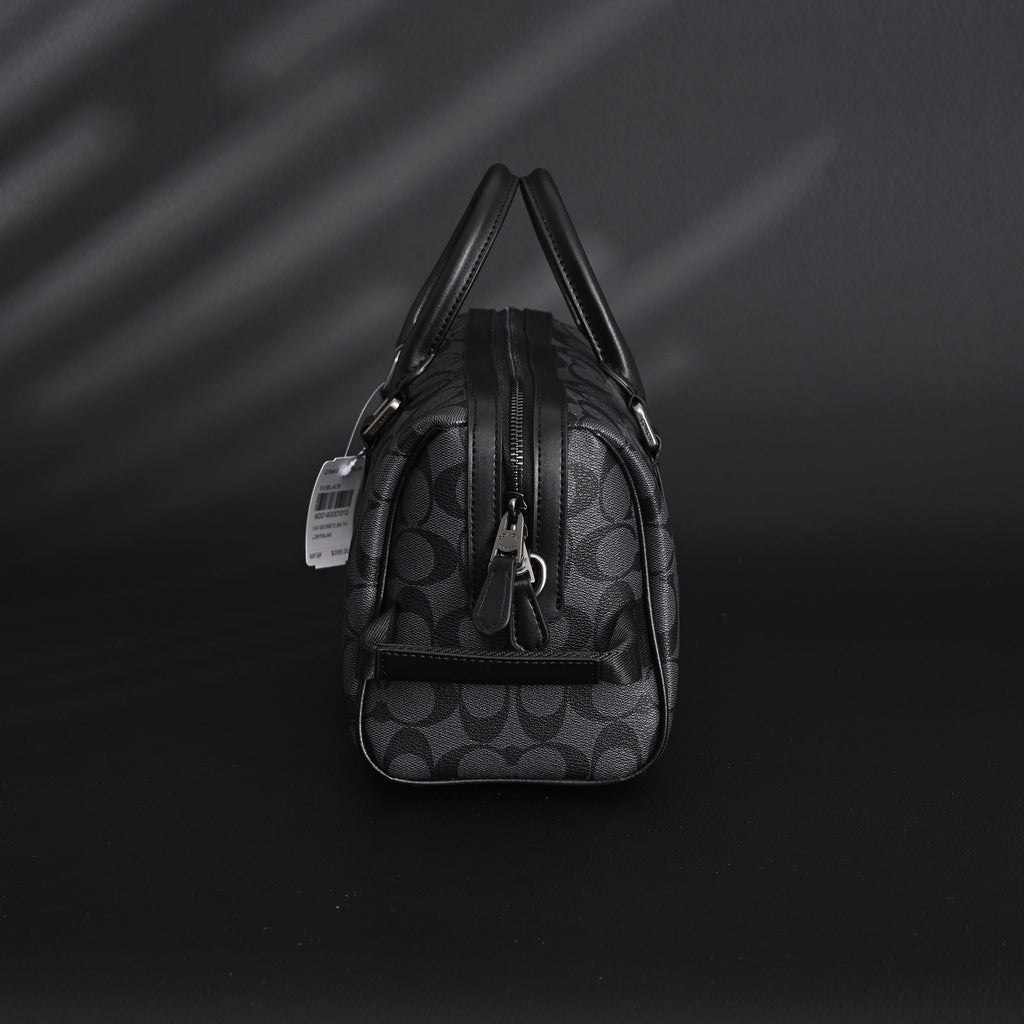Coach Signature Duffel Bag – Black Monogram Canvas with Leather Trim product image 6, provided for visual reference and