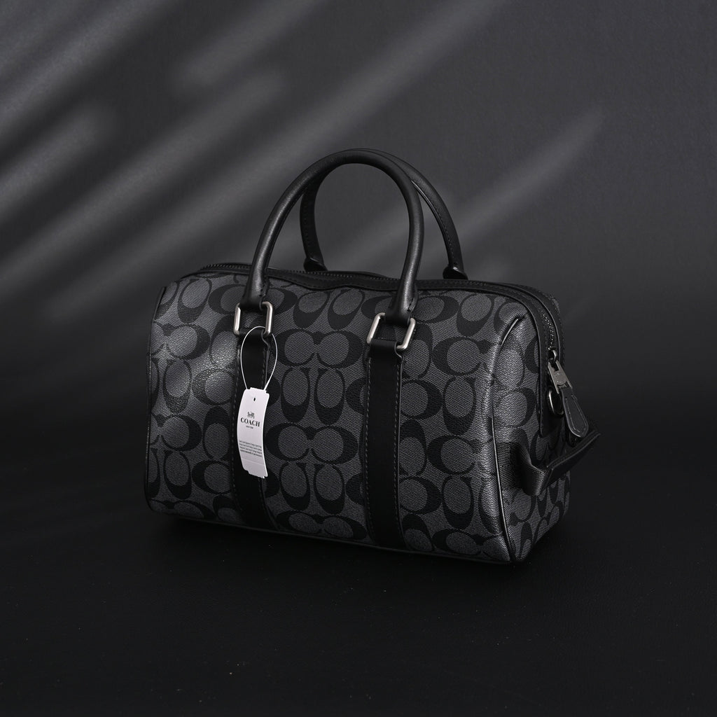 Coach Signature Duffel Bag – Black Monogram Canvas with Leather Trim product image 7, provided for visual reference and