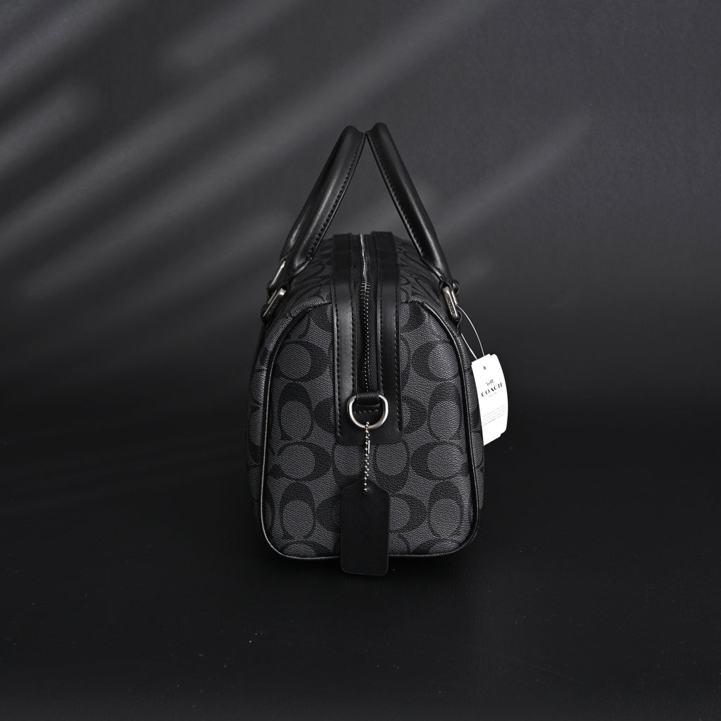 Coach Signature Duffel Bag – Black Monogram Canvas with Leather Trim product image 8, provided for visual reference and