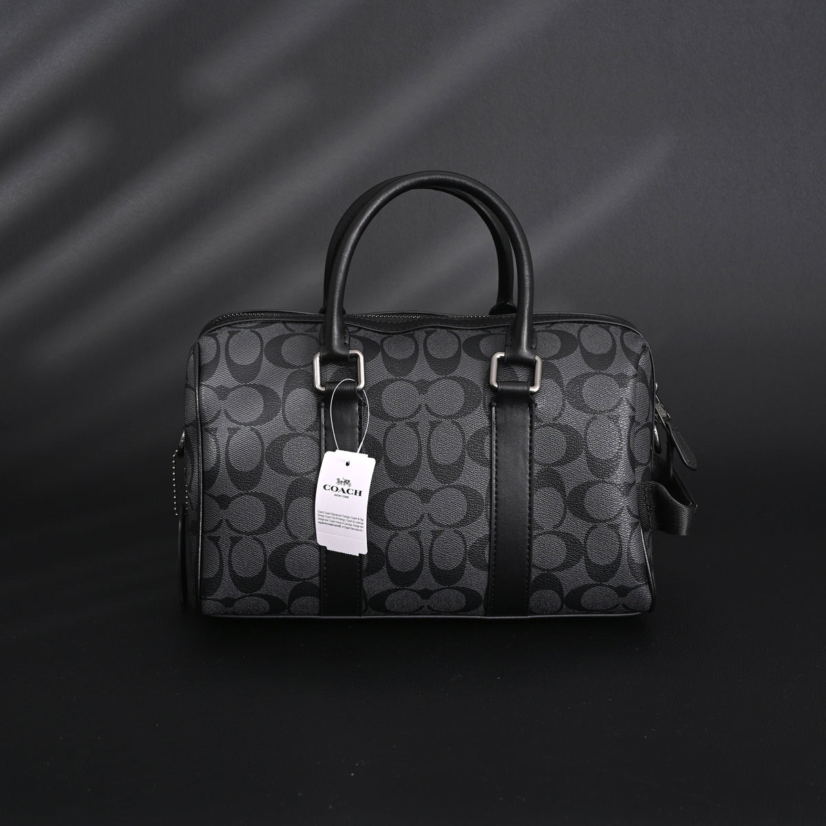 Coach Signature Duffel Bag – Black Monogram Canvas with Leather Trim product image 9, provided for visual reference and