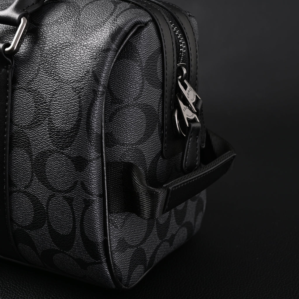 Coach Signature Duffel Bag – Black Monogram Canvas with Leather Trim product image 11, provided for visual reference and