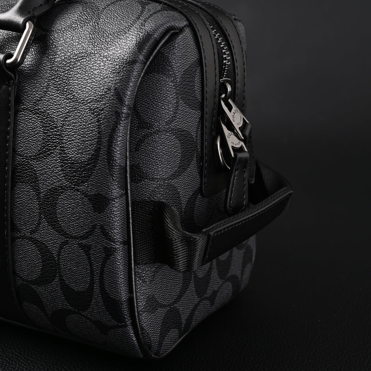 Coach Signature Duffel Bag – Black Monogram Canvas with Leather Trim product image 11, provided for visual reference and