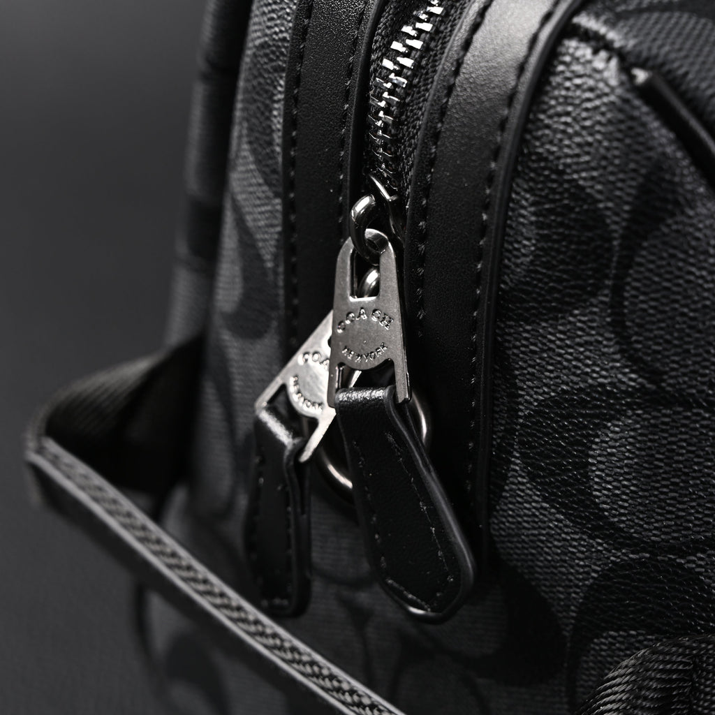 Coach Signature Duffel Bag – Black Monogram Canvas with Leather Trim product image 12, provided for visual reference and
