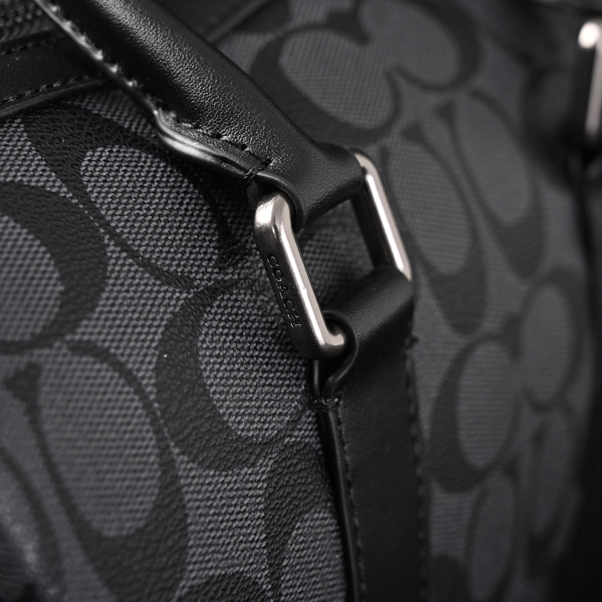 Coach Signature Duffel Bag – Black Monogram Canvas with Leather Trim product image 13, provided for visual reference and