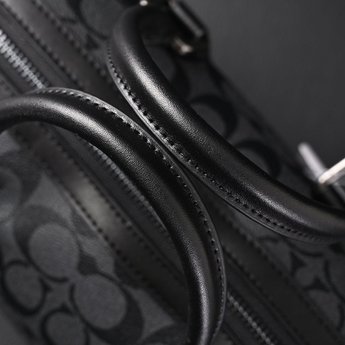 Coach Signature Duffel Bag – Black Monogram Canvas with Leather Trim product image 14, provided for visual reference and