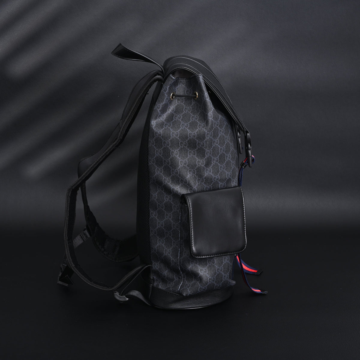 Gucci GG Supreme Monogram Backpack with Web Stripe product image 2, provided for visual reference and product detail review