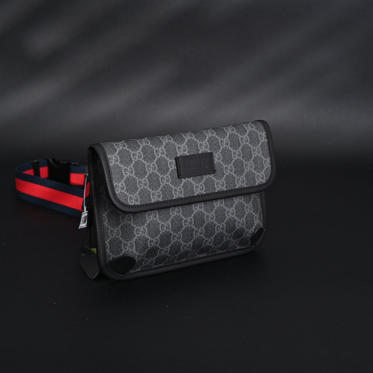 Gucci Ophidia GG Supreme Belt Bag – Black/Grey with Web Strap product image 6, provided for visual reference and product