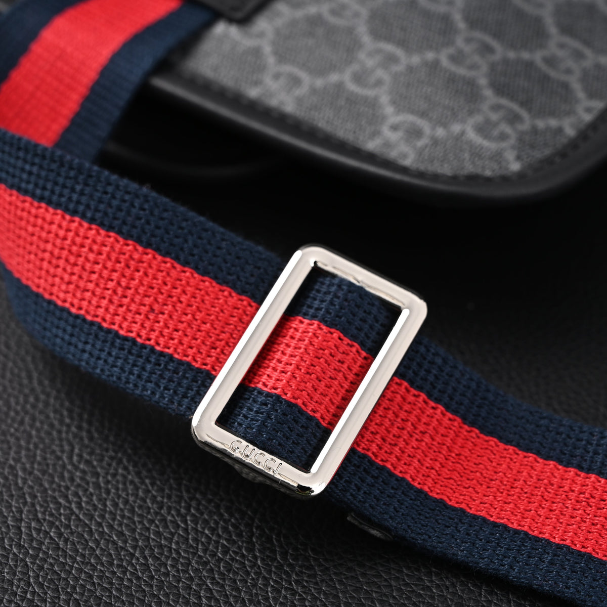 Gucci Ophidia GG Supreme Belt Bag – Black/Grey with Web Strap product image 3, provided for visual reference and product