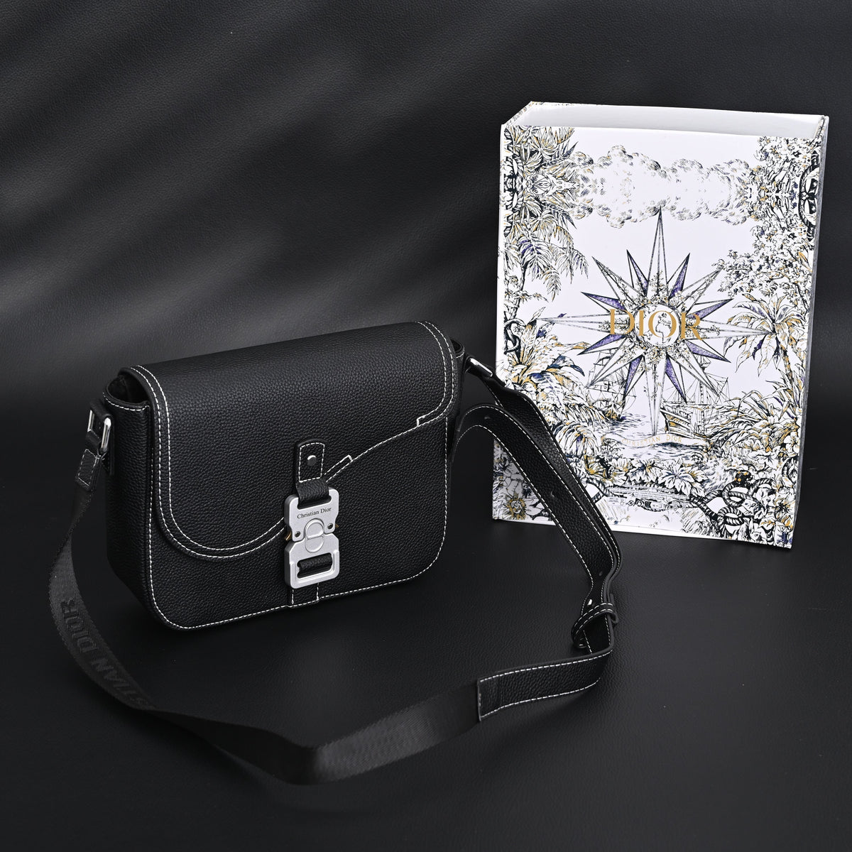 Dior Saddle Crossbody Bag – Black Grained Calfskin with Silver-Tone Hardware - Black with Silver-Tone Hardware product image